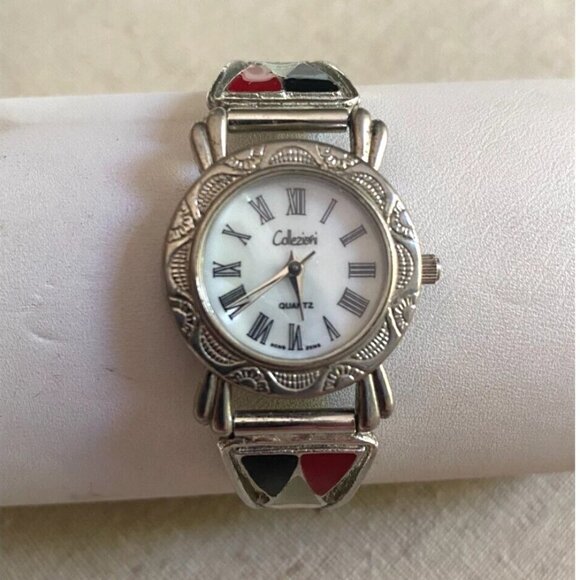 VINTAGE Collezioni Harlequin Art Deco Silver-tone Stretch bracelet Wrist Watch - Picture 1 of 5